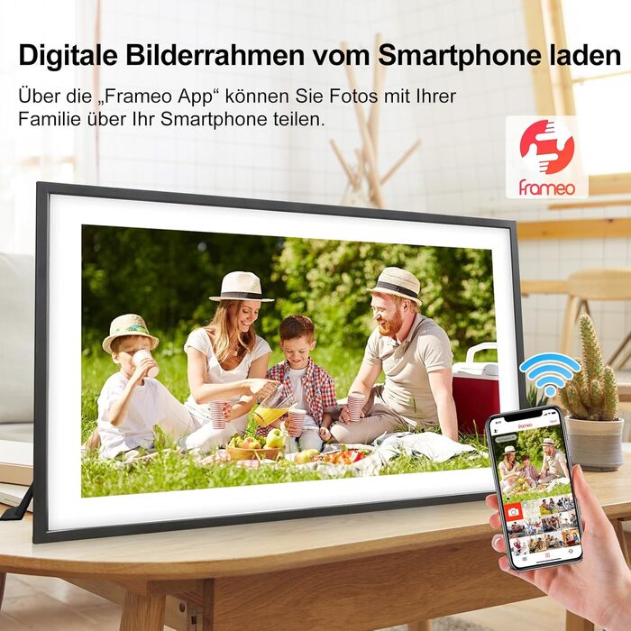 Цифровий фоторамка Frameo 15.6 дюймів, 32 ГБ, FHD 1920x1080, сенсорний екран, Wi-Fi, чорно-білий