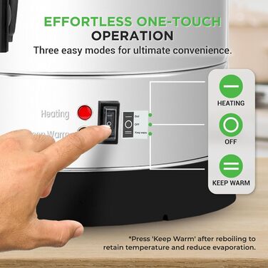 NutriChef Електричний автоклав та дозатор гарячої води 13л - нержавіюча сталь з захисним кришкою та краном без протікання | Функція підігріву для глінтвейну, чаю, кави | Для комерційного та приватного використання | 1100W компактний пристрій (19 літрів)