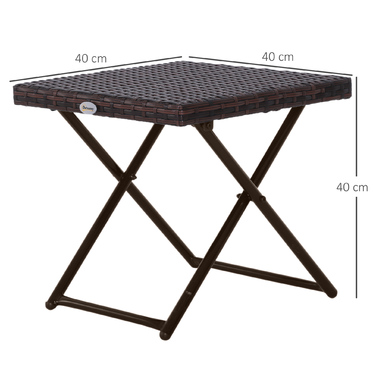 Outsunny Garden Стіл Бічний столик Підставка для квітів складна 40x40x40 см Поліротанг Металевий Коричневий для садових меблів і патіо