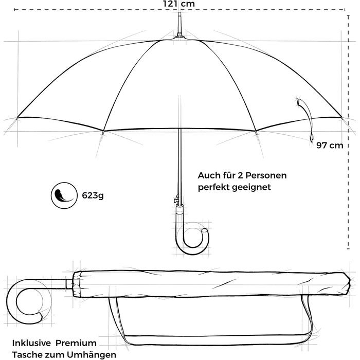 Парасолька Sapor Design Stormproof Automatic XXL 123 см Ø для 2 осіб САПОР КЛАСИЧНИЙ Зелений