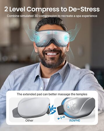 Масажер для очей RENPHO Eyeris 2 з підігрівом та вібрацією - для релаксації та покращення сну, сріблястий