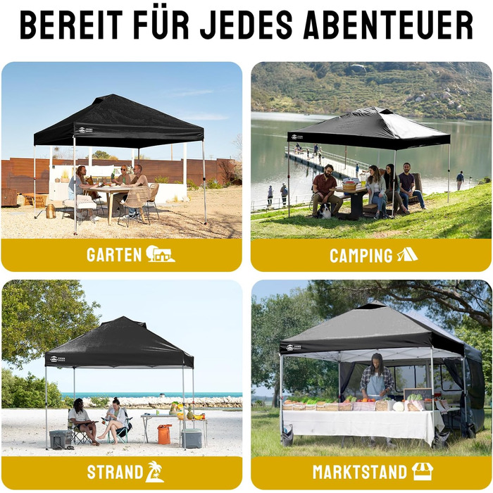 Павільйон CROWN SHADES 3x3: Водостійкий, стабільний, зимостійкий, захист від сонця UV 50+, для кемпінгу та відпочинку на природі, з регулюванням висоти, у комплекті сумка (чорний)