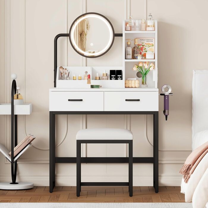 Журнальний столик-туалетник ModernLuxe з дзеркалом, 5 ящиків, розмір 100x76x40 см (без табурета)