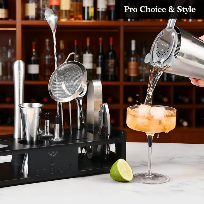 Набір для коктейлів 15 предметів: шейкер бостонський, джигер, сито, відкривачка, ложка для коктейлів - Барменський набір для приготування коктейлів