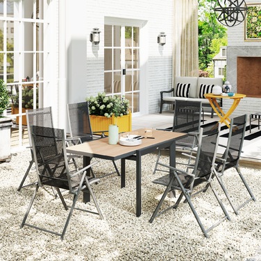 Розсувний алюміній Outsunny Garden Table 80/160x80 см Атмосферостійкий балконний стіл Нековзний фуршетний стіл Кемпінговий стіл на 6 осіб Стіл для патіо Відкритий обідній стіл для саду, патіо Балкон з натурального дерева