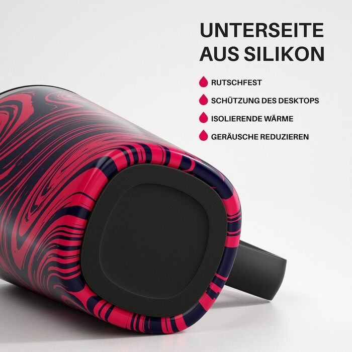 Кружка для кави та чаю Ideus® 470 мл з подвійними стінками, з нержавіючої сталі, з антиковзним руків'ям та кришкою-модулем, великий об'єм (Червоно-зебра)