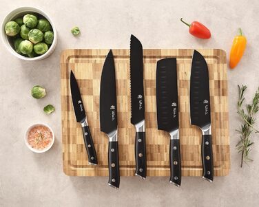 Набір кухонних ножів Wakoli Titanium Noir (5 предметів) з бруском - професійний набір кухонних ножів з титанового покриття, нержавіюча сталь, чорний колір, магнітний бруск