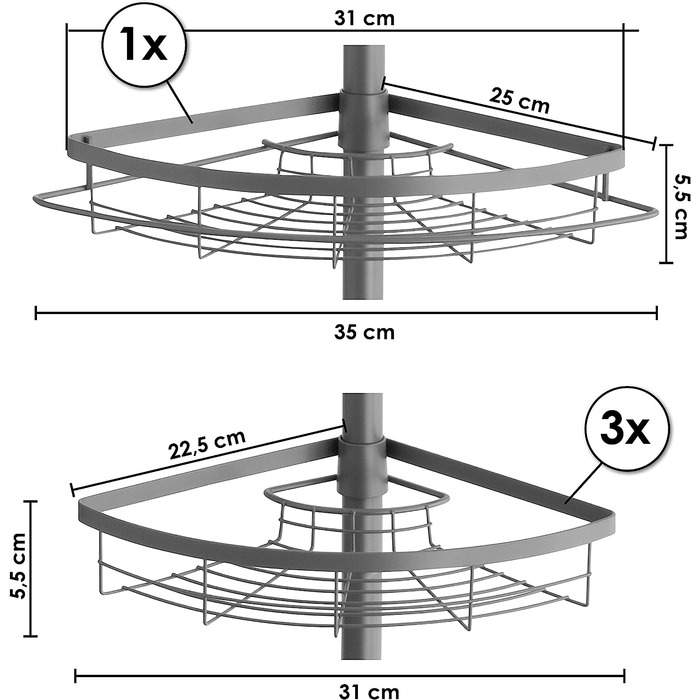 Кутова полиця для телескопа bremermann, 4 кошики, телескопічний стрижень до макс. близько 290 см (сірий)