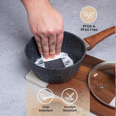 Набір каструль та сковорідок з антипригарним покриттям Nuovva - 15 предметів, з кришками, для індукційних плит, з гранітним покриттям