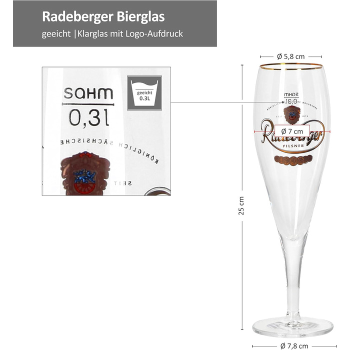 Набір Van Well з 6 пивних келихів Radeberger Pilsener 0,3 л калібрований I Pilstulpe з логотипом I Пивний келих прозорий