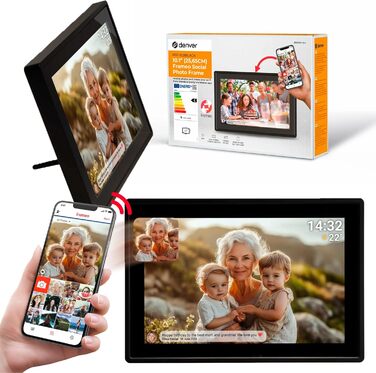 Denver PFF1021 Цифровий фоторамка з Wi-Fi, 10.1 дюйма, 16GB, IPS сенсорний екран, FRAMEO App, автоповорот, Micro SD слот, чорний