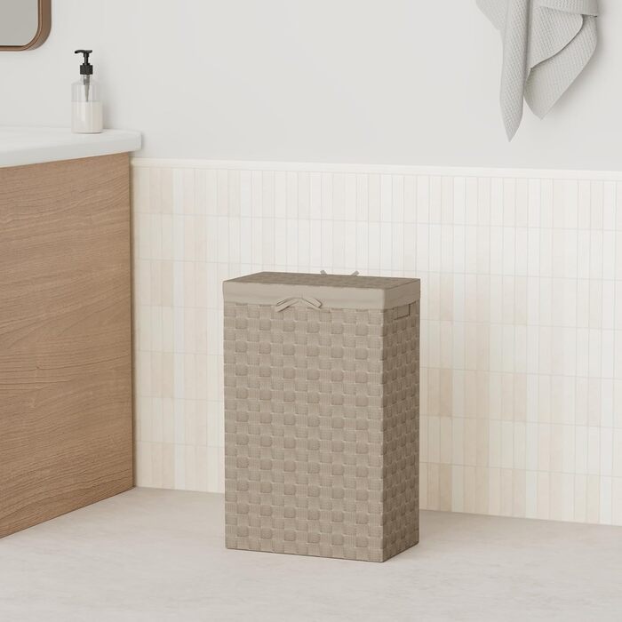 Кошик для білизни RAN6892 Stan з кришкою, ручками, плетіння, металевий каркас, знімний льняний вкладень, 30 x 30 x 50 см, колір шоколадний