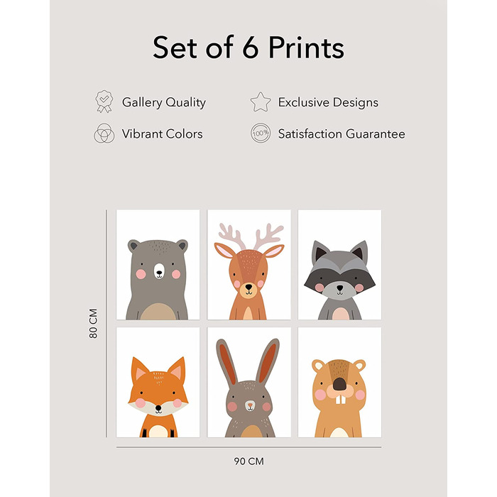 Набір з 6 постерів для дитячої кімнати Hambient: декор для хлопчика та дівчинки, принти для дитячої, декоративні картинки