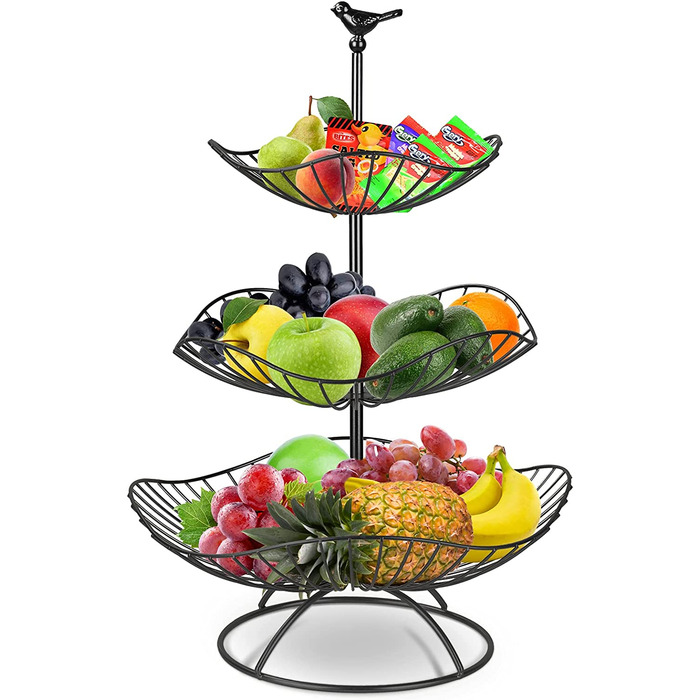 Металевий кошик для фруктів, кошик для сервірування фруктів, двоярусна тарілка для овочів, тарілка для закусок, тарілка для фруктів для прикраси будинку, кухні, 3-
