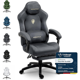 Ігрове крісло Dowinx з масажем попереку, регульованою підголівником, потовщеним сидінням, висувною підніжкою, регульованими підлокітниками, мікрофібровим велюром, нахилом 160°, темно-сіре