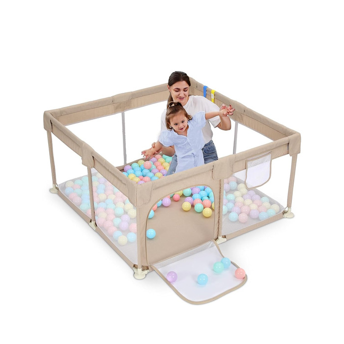 Манеж Dripex Baby 127x127см, Манеж дитячий з дихаючою сіткою, Дитячий манеж на блискавці, Дитячий манеж, Манеж малий темно-сірий (Коричневий 127127см)