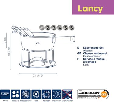 Набір для фондю Kela Käsefondue Set 10tlg: алюмінієвий посуд, керамічне покриття, для 6 осіб, з підставкою для палива та виделок