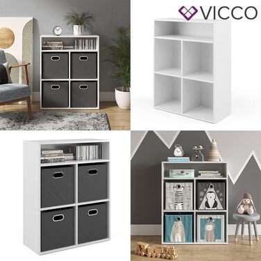 Книжкова шафа Vicco, Білий/Антрацит, 72 x 90,2 см з 4 відкидними коробками