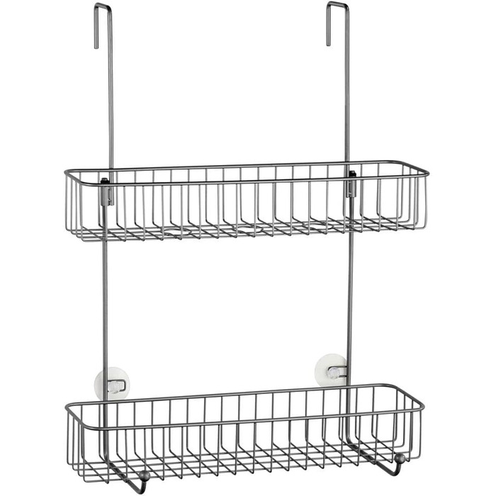 Душова полиця mDesign з металу, стійкого до іржі - легке кріплення на двері душової кабіни - душова полиця з 2 рівнями - душові аксесуари без свердління - (графіт)