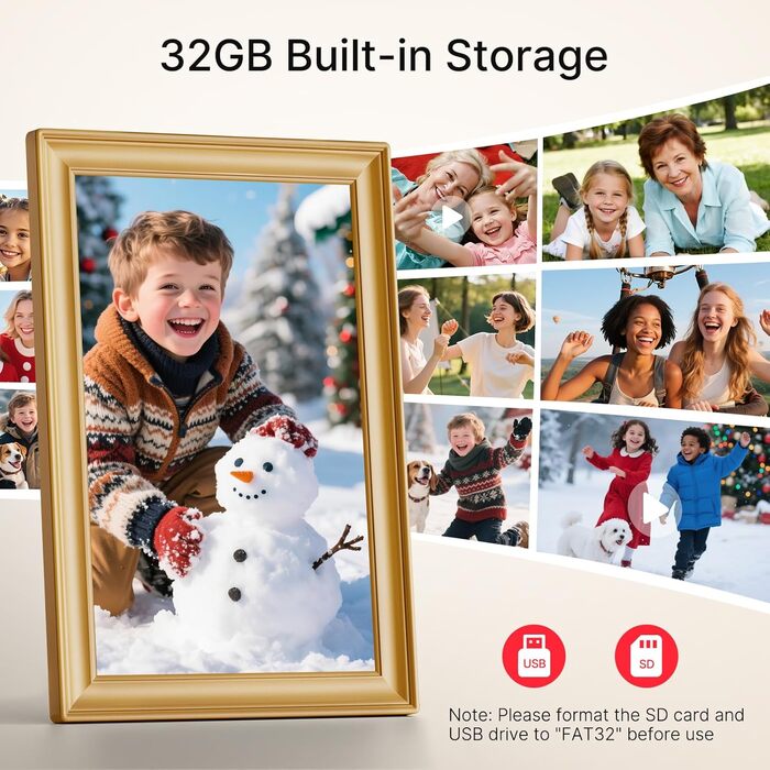 Frameo: Цифровий фоторамка 10.1 дюйма з Wi-Fi, сенсорним екраном IPS HD 1280*800 та 32GB пам'яті