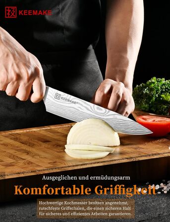 KEEMAKE Ніж кухарський 20см, професійний ніж для кухні з нержавіючої сталі з захистом леза, гострий ніж шеф-кухаря для м'яса, овочів, риби