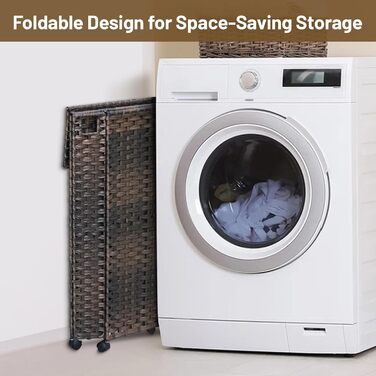 Кошик для білизни 70л з кришкою та колесами, коричневий. Знімні мішки та сортер для білизни