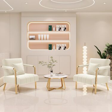 Диван-крісло Yaheetech з підлокітниками та металевими ніжками, сучасний двомісний диван з 2 подушками для попереку, бежевий, для вітальні/спальні (75,5 см ширина)