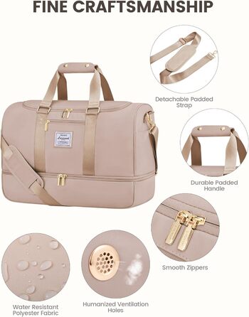 Спортивна сумка LOVEVOOK: дорожня, для вихідних, з культиватором, відділенням для взуття та мокрих речей, водонепроникна, пляжна, сауна, ручна поклажа для спорту та відпочинку, зелена (L, пісочний)