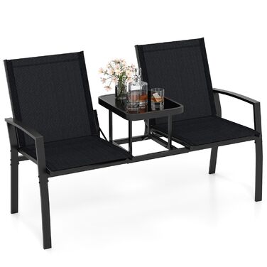 Садова лавка COSTWAY з столом, 2-місна, з дихаючої тканини, для балкона, саду, тераси 137x66x87 см