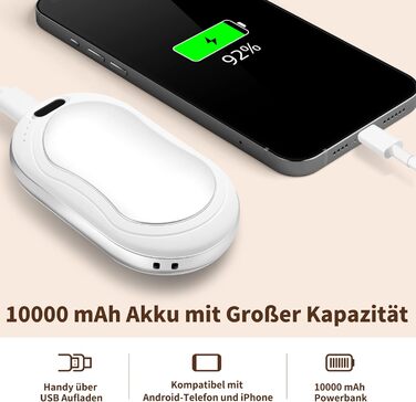 Електричні грілки для рук 2 шт. 10000 mAh з цифровим дисплеєм, USB-зарядка, Powerbank, подарунок на зиму для жінок та дітей (чорний/сріблястий)