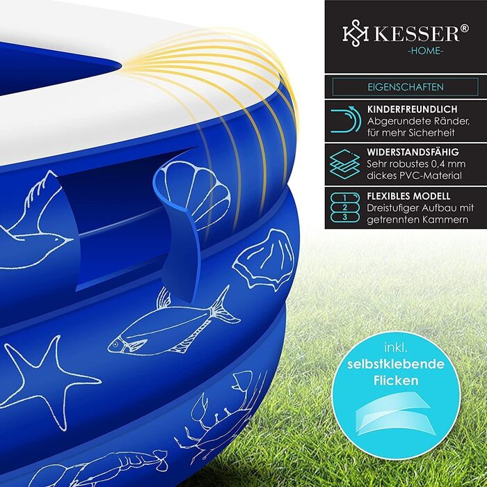 KESSER® Надувний сімейний басейн для дітей та дорослих, 305x183x56 см, 1180 л, дитячий басейн для саду, зливні отвори, блакитний