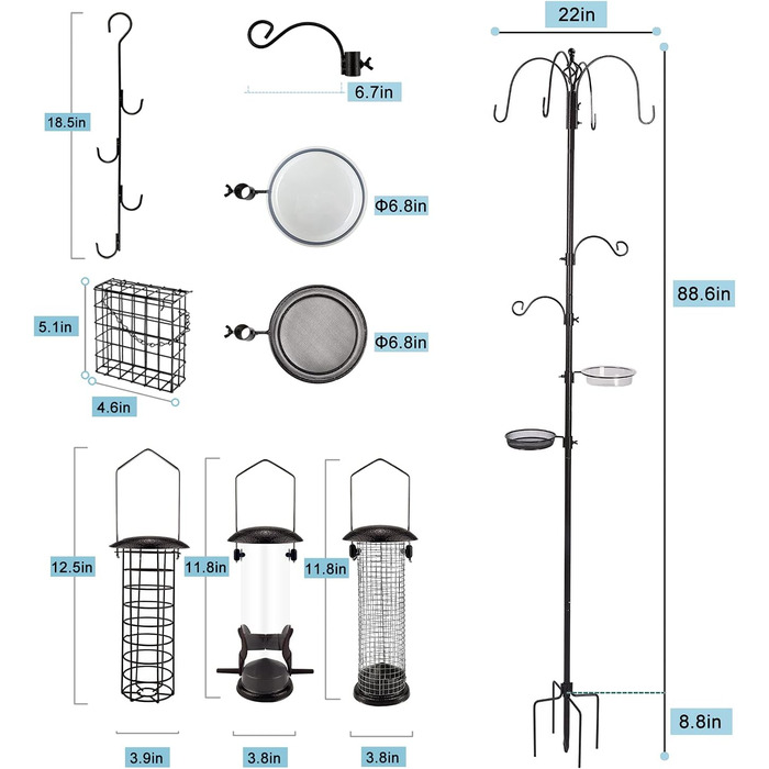 Розкішний набір для годівлі птахів в стилі урбан-деко, годівниця для птахів, стовп, годівниця для диких птахів, підвісний набір, вішалка для кашпо, мульти-годівниця, підвісна металева годівниця для сала, ванночка для птахів, для залучення диких птахів, мо