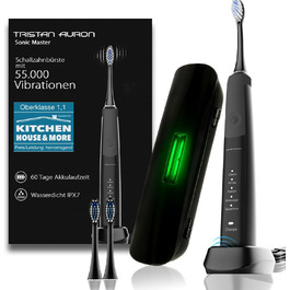 Електрична зубна щітка Tristan Auron SonicMaster - 55,000 вібрацій, 5 режимів, 60 днів акумулятора, UV-стерилізатор, 6 насадок (F + 6 насадок + UV-case)