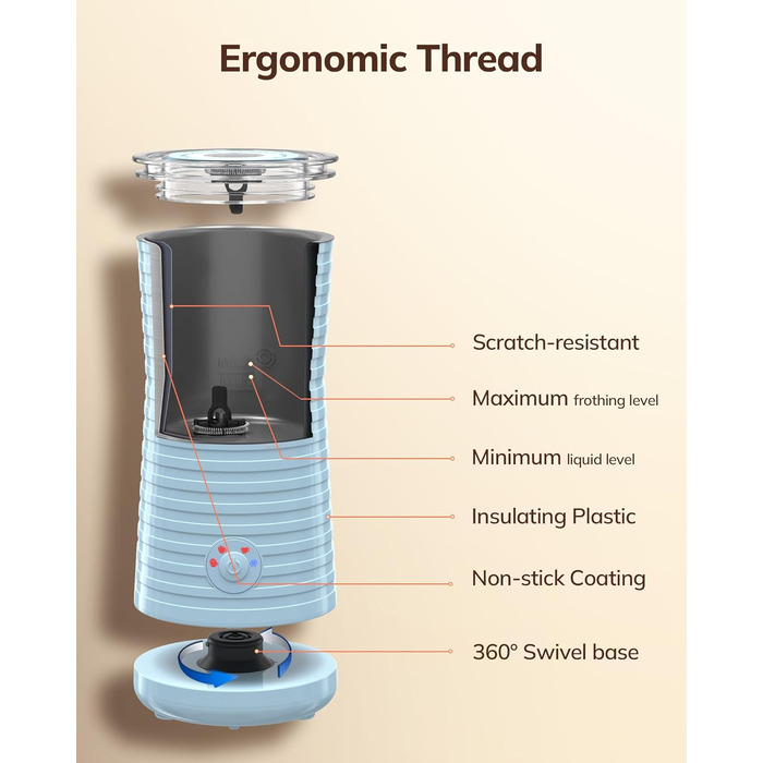 Електричний піноутворювач для молока Morpilot 4-в-1, для лате, капучино, макіато - блакитний
