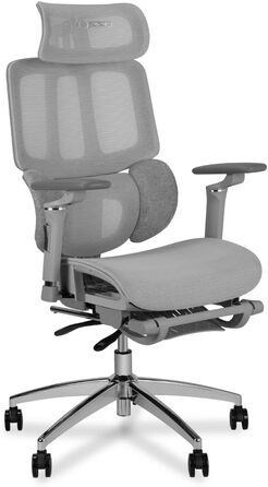 Крісло офісне MUSSO H80 Pro з ергономічною спинкою з сітки, підтримкою попереку, регульованими підлокітниками та підставкою для ніг (світло-сірий)