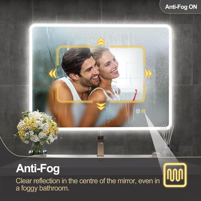 Дзеркало для ванної кімнати S'bagno з підсвічуванням 80x60 см, Bluetooth, 5x лупа, протитуманне покриття, 3 кольори, регулювання яскравості, пам'ять налаштувань, загартоване скло, IP44 вологостійкість, горизонтальне/вертикальне встановлення