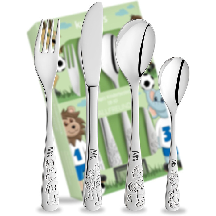 Дитячий столовий набір Ballfreunde з гравіюванням імені - унікальний дитячий столовий набір з гравіюванням, персоналізований хрещення для хлопчика/дівчинки, персоналізований столовий прилад, персоналізовані подарунки для дітей (4 шт.)