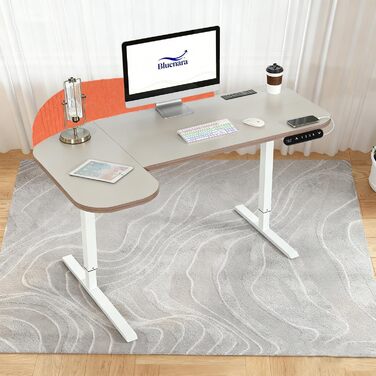 Електричний кутовий стіл з регулюванням висоти 150 см, L-подібний, з 4-ма пам'ятями, з'єднувальна панель, для дому та офісу (150x68 см, темно-коричневий-помаранчевий)