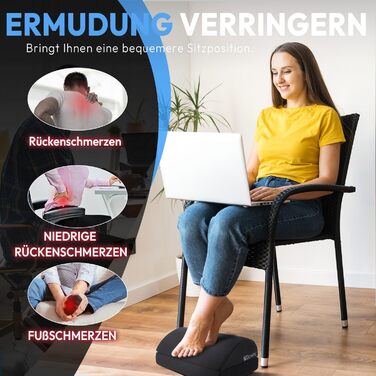 Підставка для ніг під стіл Dowinx, регульована по висоті, знімний чохол, зручна підставка для офісу, авто, дому (2 рівня, тверда, чорна)