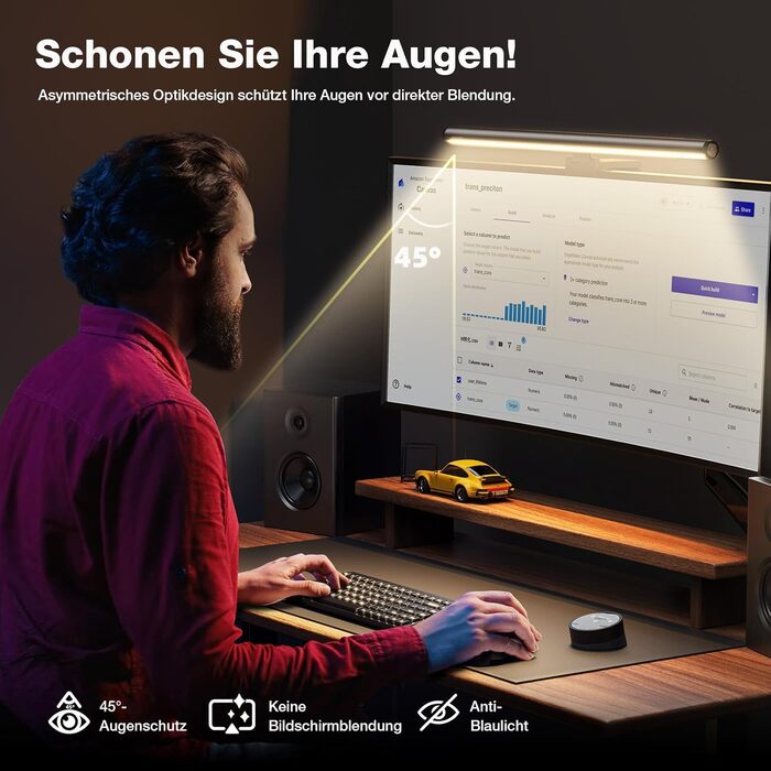 LED-лампа для монітора Douxlife Screenbar з сенсорним керуванням та пультом, USB-зарядка, регулювання яскравості та кольорової температури, захист очей для ПК (сіра)