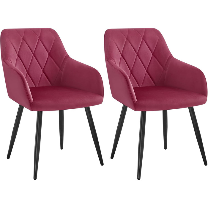 WOLTU Набір з 2 кухонних стільців з підлокітниками, для вітальні, кухні, їдальні. М'які стільці з оксамитовим покриттям, металеві ніжки, Бордовий колір