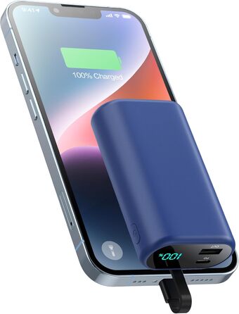 Виходи, LED дисплей, з кабелем, для iPhone 14/13/12/11-Blue, 10800mAh, PD 15W, 3