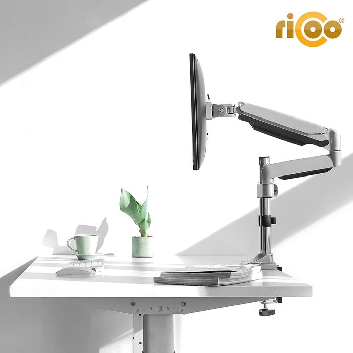 Тримач для монітора RICOO TS3011: кріплення для 13-34 дюймових моніторів VESA 75x75/100x100, газ-амортизатор, регулювання висоти, настільний кріплення