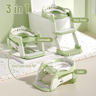Дитячий унітаз-сходи 3-в-1 з ручками, регульована висота, зелений. Тренажер для привчання до туалету, складаний сидіння.