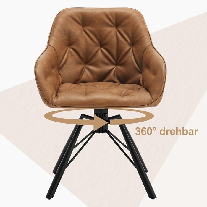 Крісло для їдальні WOLTU EZS61br-1 (світло-коричневе), 6 шт. в наборі: обертове, з підлокітниками, штучна шкіра, для кухні, вітальні, їдальні