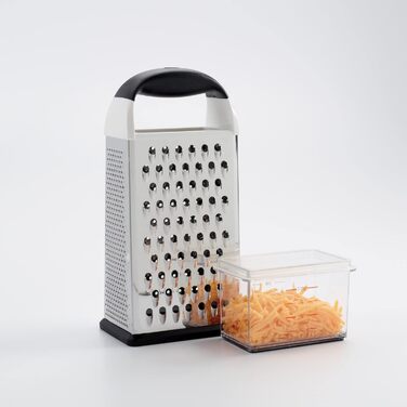 OXO Good Grips Квадратна тертка з контейнером для збору з нержавіючої сталі з травленням – для овочів та іншого, Срібна/Чорна