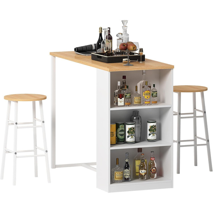 Набір барного столу та табуреток Soges: стіл, 2 барні табурети, полиця для зберігання (91x49.5x91 см)