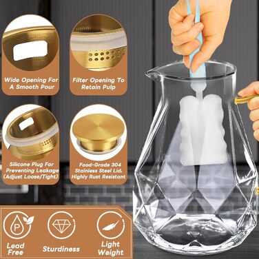 Скляна карафа Yirilan 2.2L з кришкою, 74 унції - для води, напоїв