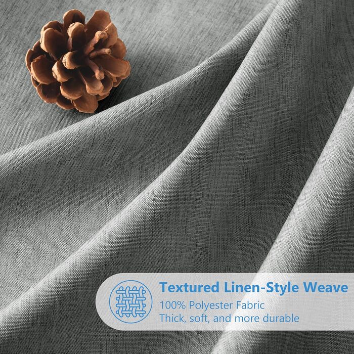 Шторка для душу з льону з металевими кільцями, сіра, 182 x 214 см - Текстильна шторка для ванни, вологостійка, важка