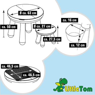 Дитячий ігровий стіл і стілець LittleTom 3-в-1 - сумісний з Lego Duplo від 1 року (синій круглий)